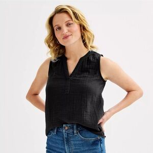 Women's Sonoma Goods For Life® Gauze Femme V-Neck Tank Top size XL black
